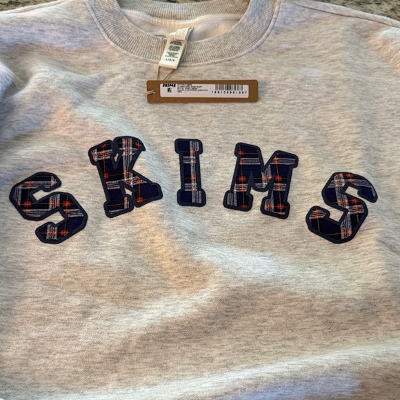 SKIMS Plaid Logo Cotton Fleece Crewneck Sweatshirt SOLD OUT - Picture 2 of 5